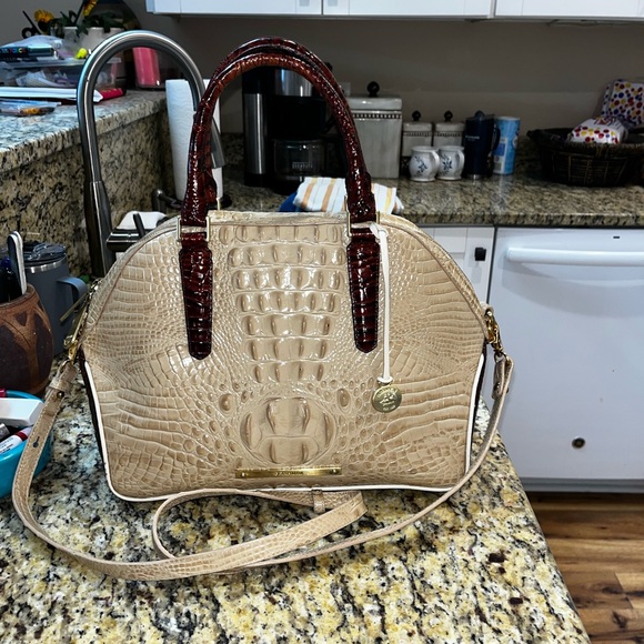 Brahmin Handbags - Brahmin Beige and Brown Croc-Embossed Satchel